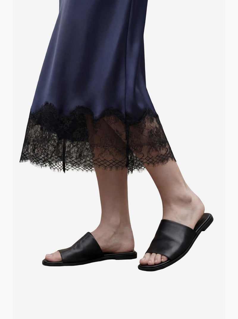 Saia midi de cetim de cintura subida my fashion Azul-marinho - Kiabi