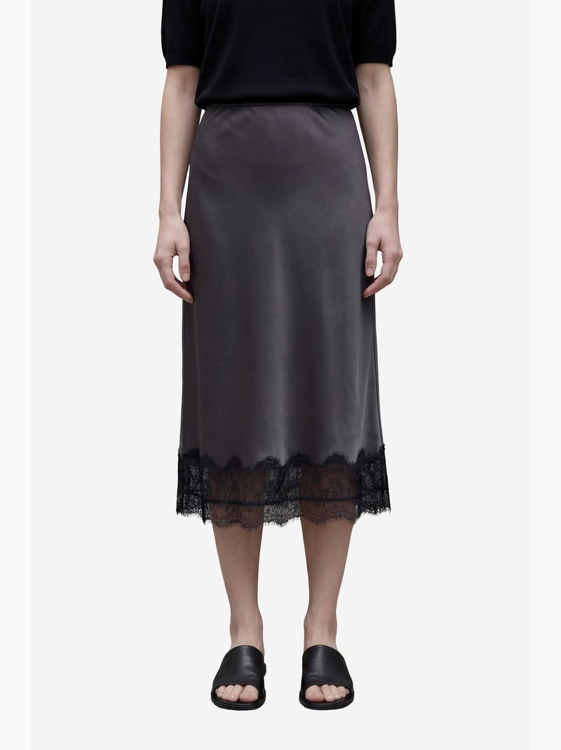 Saia midi de cetim de cintura subida my fashion Cinza médio - Kiabi
