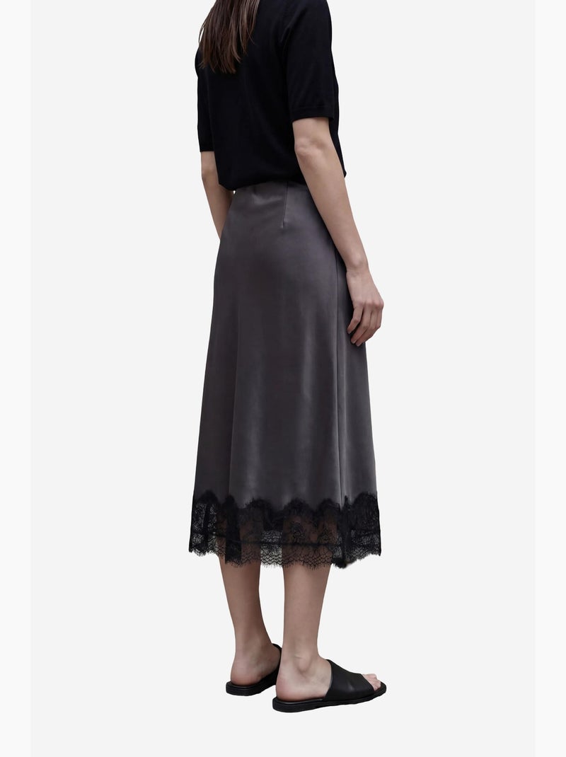 Saia midi de cetim de cintura subida my fashion Cinza médio - Kiabi