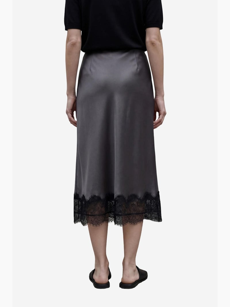 Saia midi de cetim de cintura subida my fashion Cinza médio - Kiabi