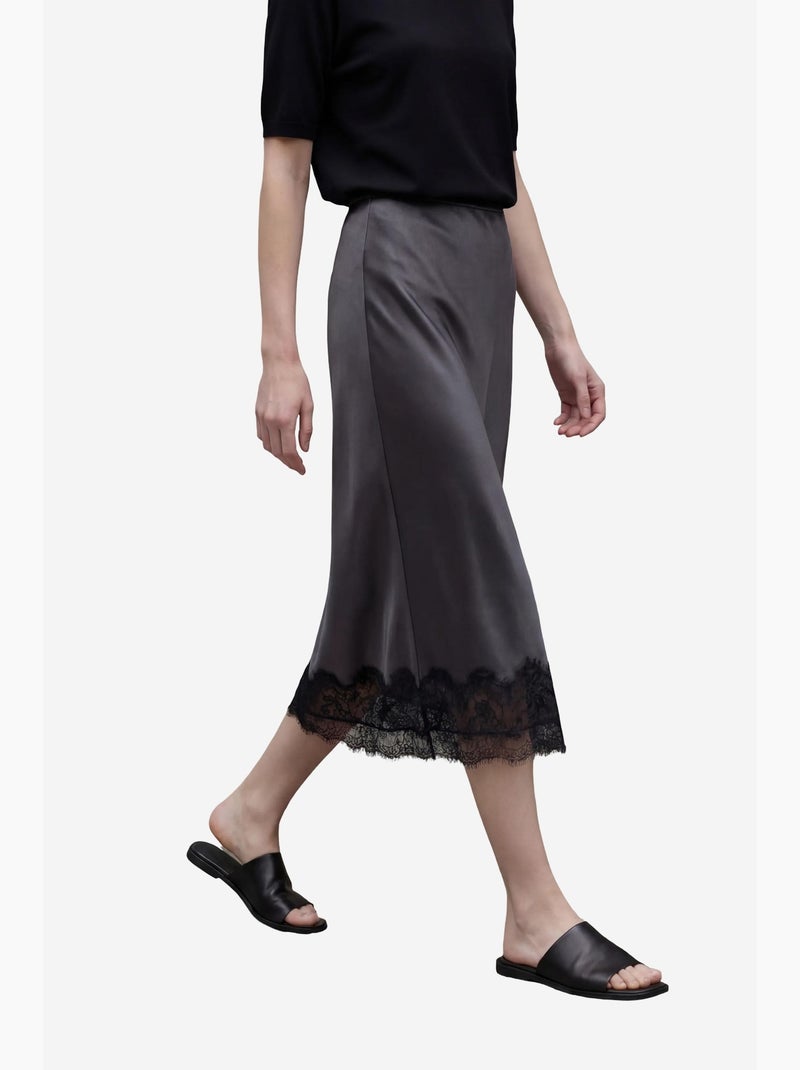 Saia midi de cetim de cintura subida my fashion Cinza médio - Kiabi