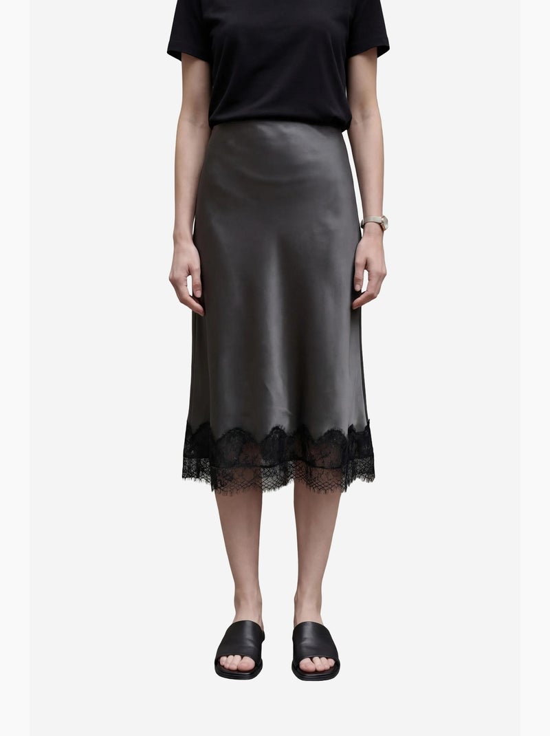 Saia midi de cetim de cintura subida my fashion Preto - Kiabi