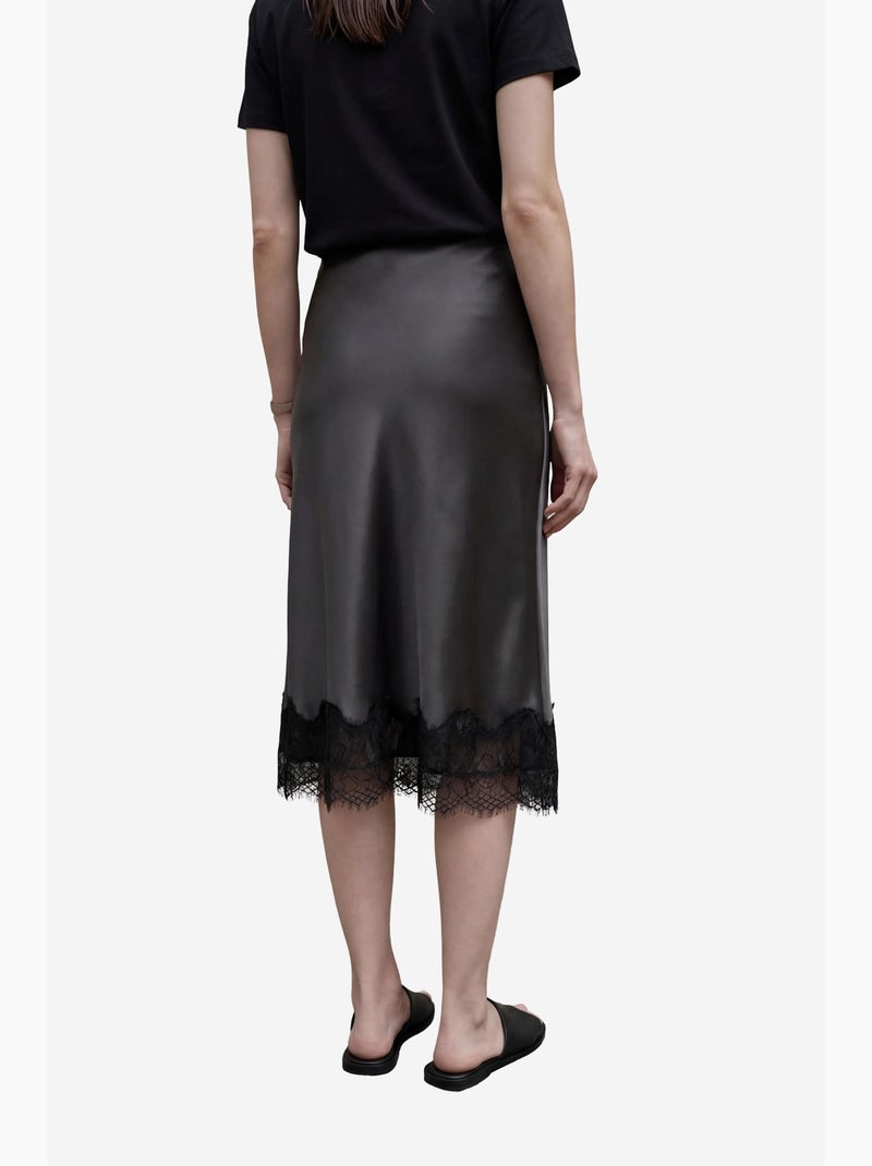 Saia midi de cetim de cintura subida my fashion Preto - Kiabi