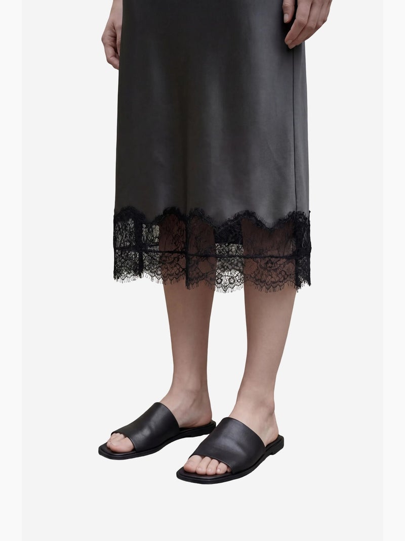 Saia midi de cetim de cintura subida my fashion Preto - Kiabi
