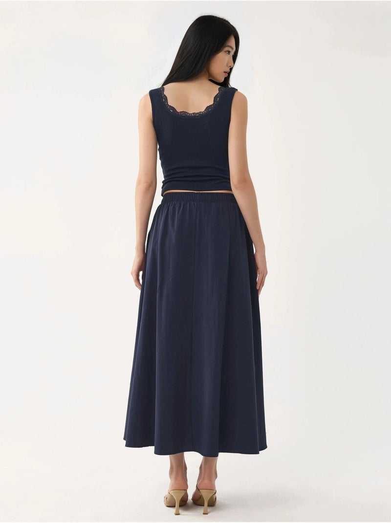 Saia midi de cintura elástica com bolsos busem Azul-marinho - Kiabi