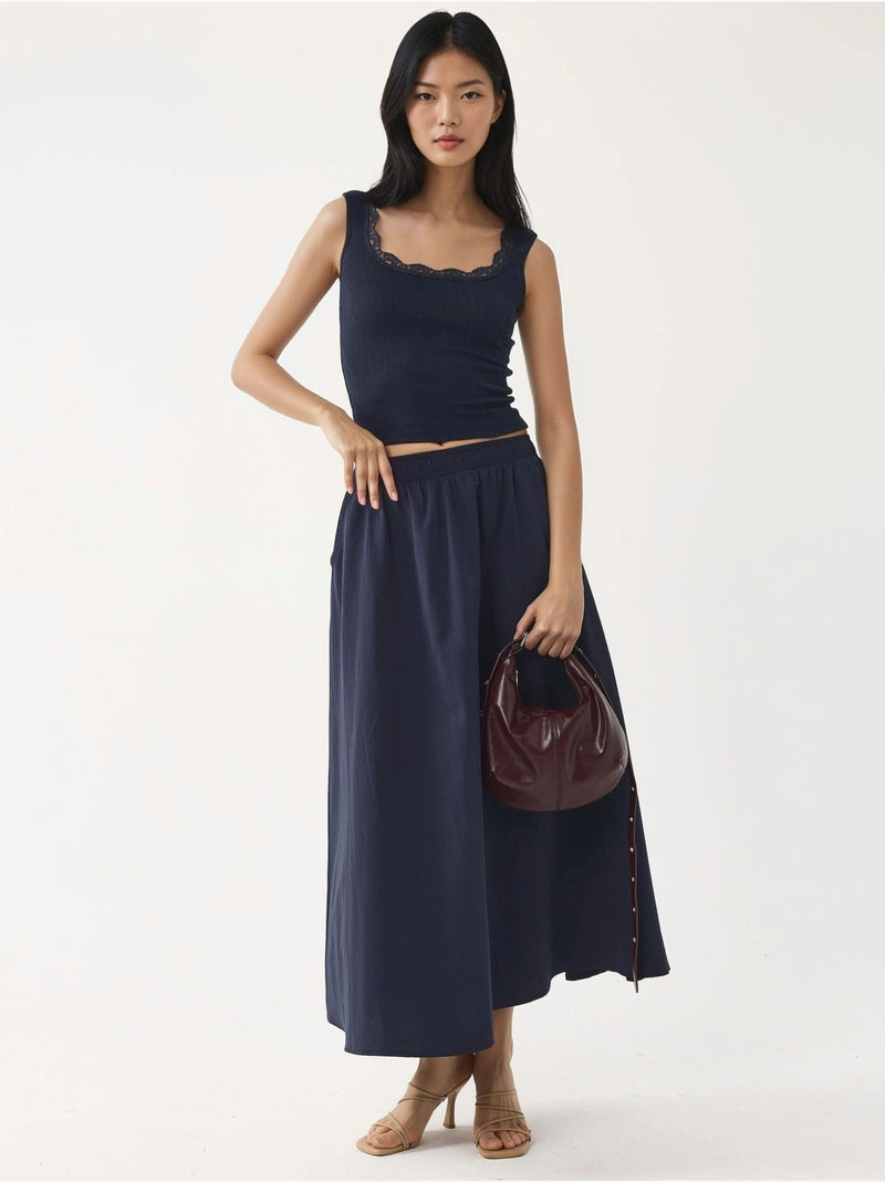 Saia midi de cintura elástica com bolsos busem Azul-marinho - Kiabi