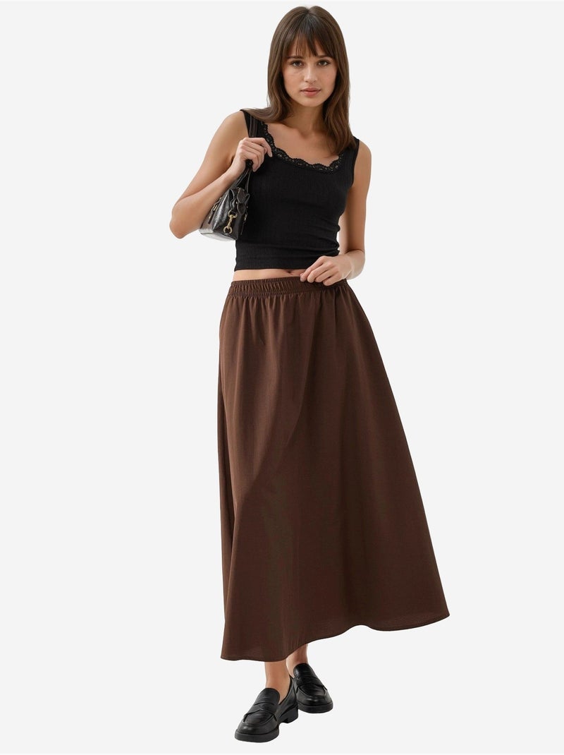 Saia midi de cintura elástica com bolsos busem Castanho-escuro - Kiabi