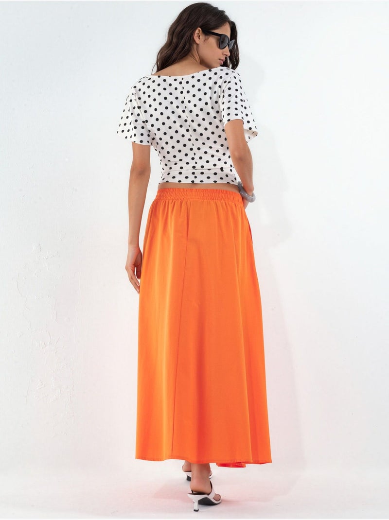 Saia midi de cintura elástica com bolsos busem Laranja - Kiabi