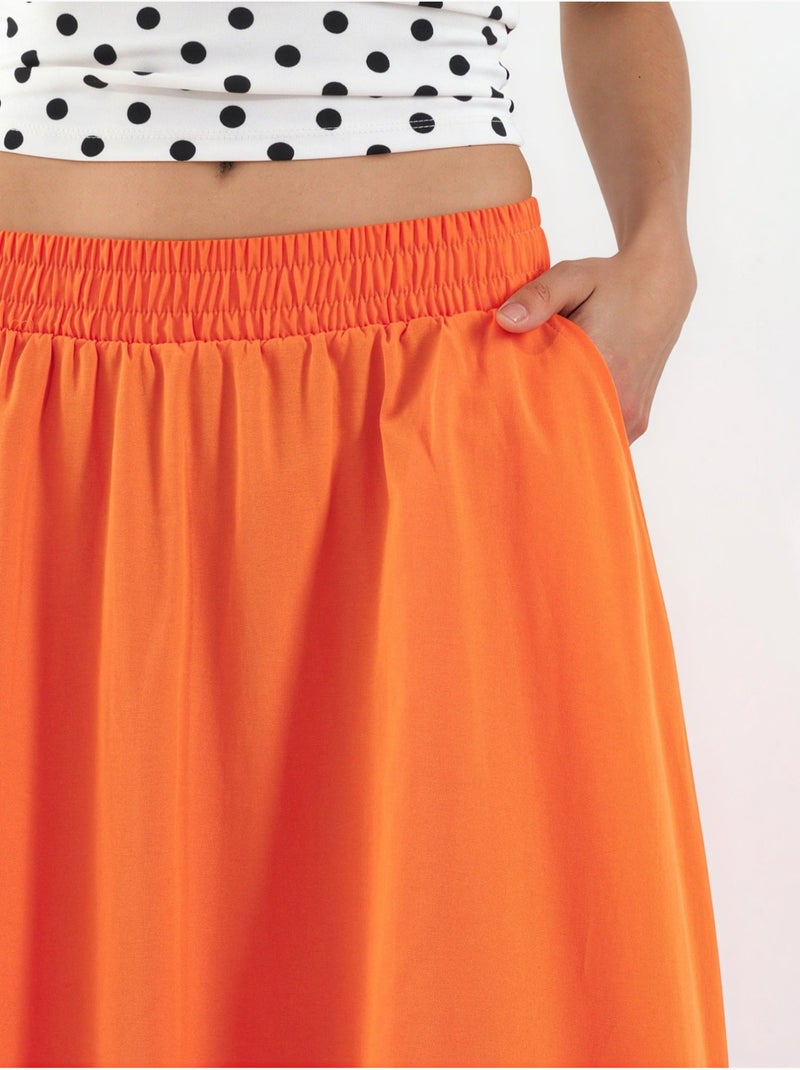 Saia midi de cintura elástica com bolsos busem Laranja - Kiabi