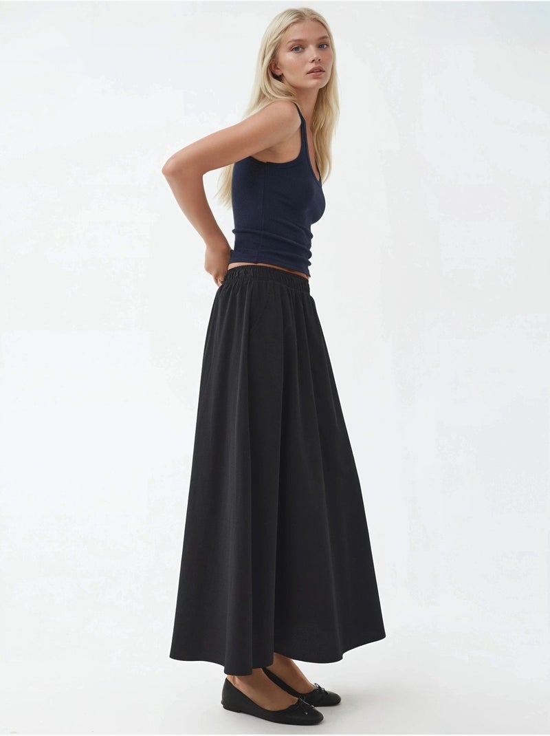 Saia midi de cintura elástica com bolsos busem Preto - Kiabi