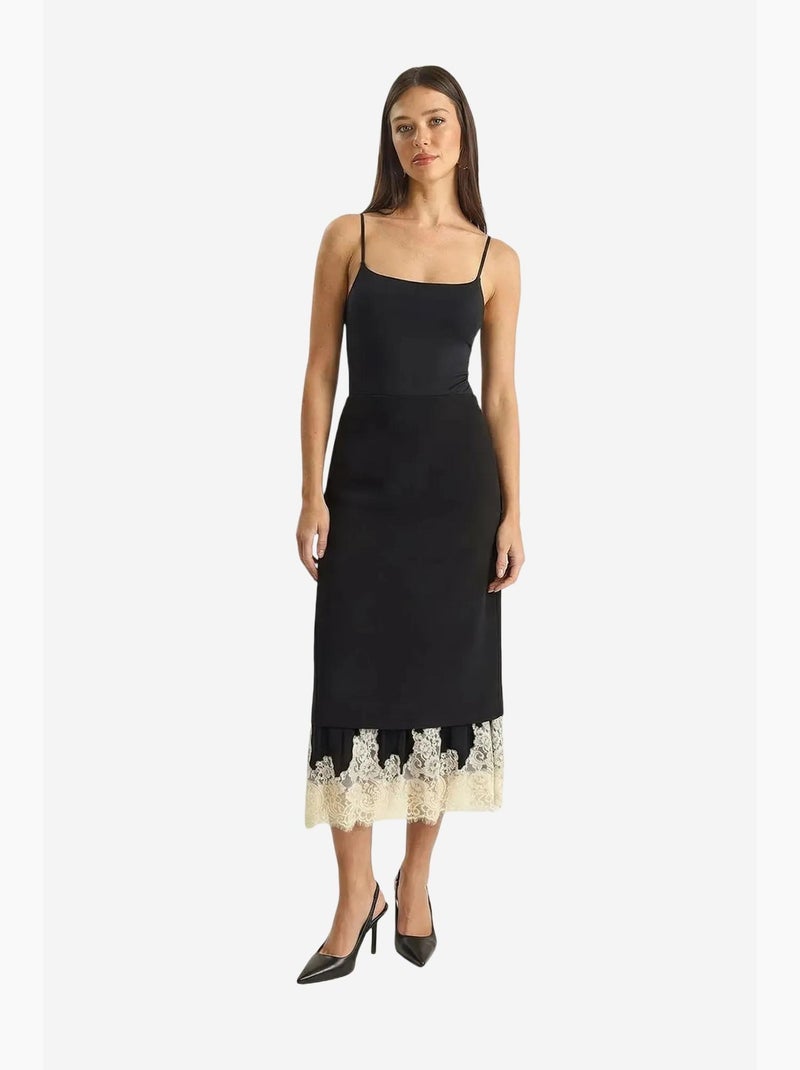 Saia midi de cintura subida com estampado de renda lucci Preto - Kiabi