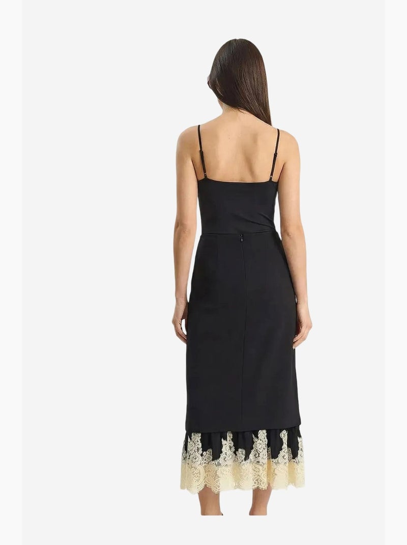 Saia midi de cintura subida com estampado de renda lucci Preto - Kiabi