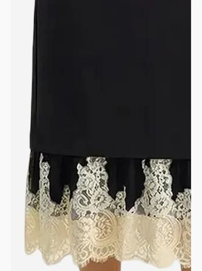 Saia midi de cintura subida com estampado de renda lucci Preto - Kiabi