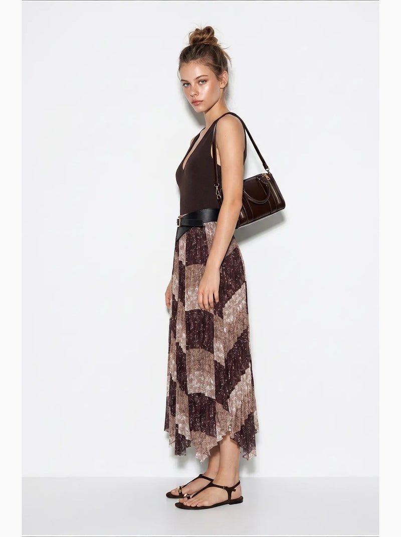 Saia midi de cintura subida com estampado paisley e cinto lucci Bege natural - Kiabi
