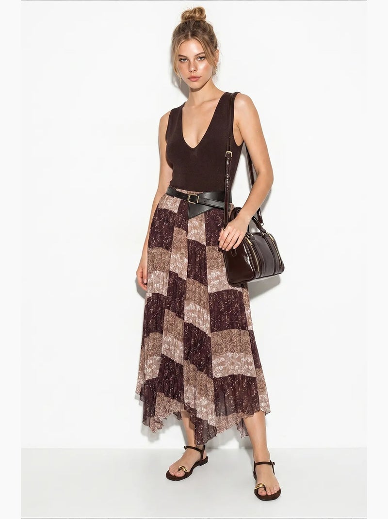 Saia midi de cintura subida com estampado paisley e cinto lucci Bege natural - Kiabi