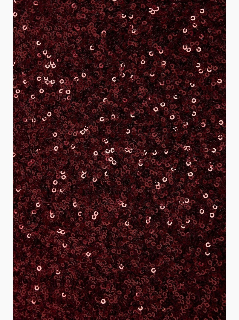 Saia midi de lantejoulas com racha hiccup Vermelho bordô - Kiabi