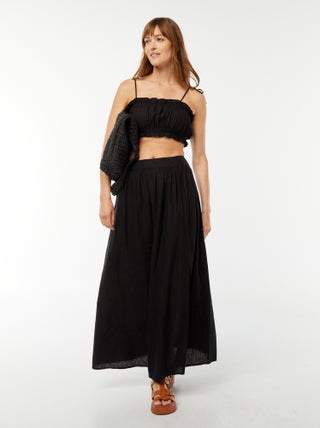 Saia midi de linho misturado com 2 bolsos