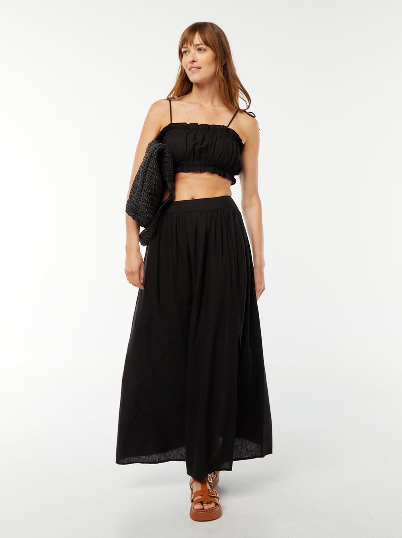 Saia midi de linho misturado com 2 bolsos Preto - Kiabi