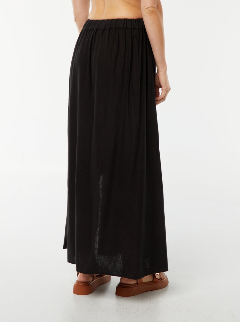 Saia midi de linho misturado com 2 bolsos Preto - Kiabi