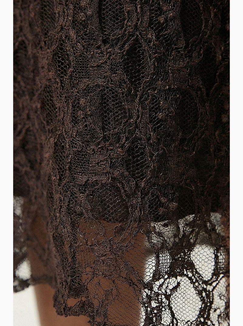 Saia midi de renda de cintura subida istanbul Castanho-chocolate - Kiabi