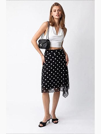 Saia midi de tule às bolinhas de cintura subida mixray