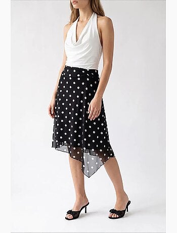 Saia midi de tule às bolinhas de cintura subida mixray