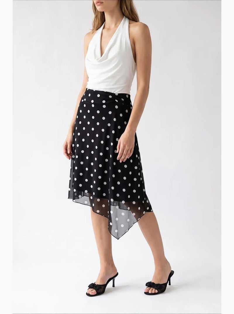 Saia midi de tule às bolinhas de cintura subida mixray Preto - Kiabi