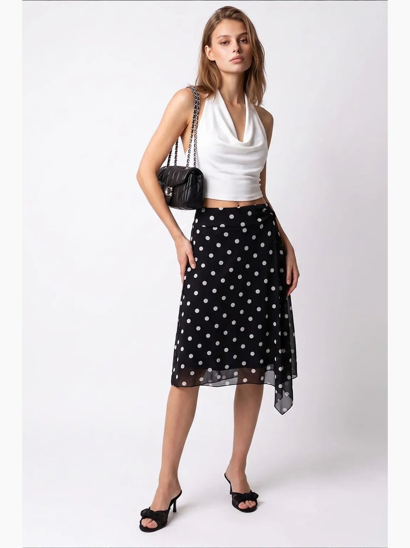 Saia midi de tule às bolinhas de cintura subida mixray Preto - Kiabi