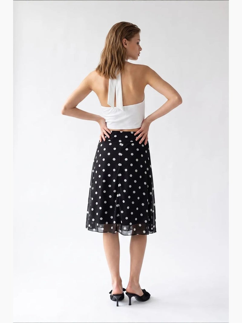 Saia midi de tule às bolinhas de cintura subida mixray Preto - Kiabi