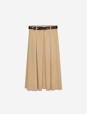 Saia midi direita em crepe de cintura subida dilvin