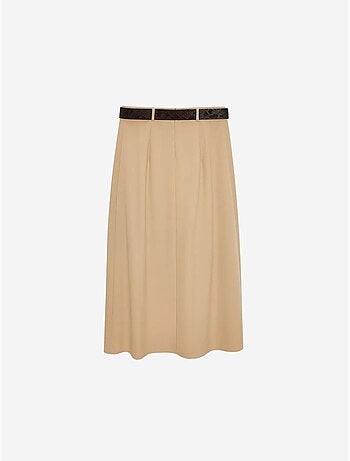 Saia midi direita em crepe de cintura subida dilvin