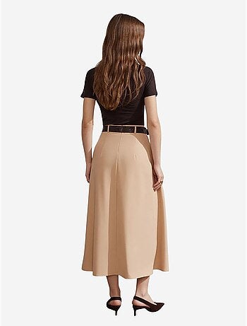 Saia midi direita em crepe de cintura subida dilvin