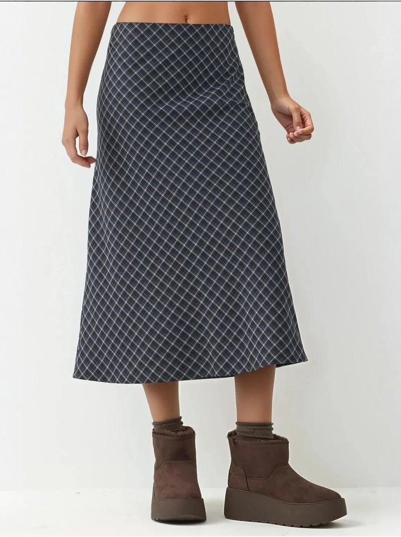 Saia midi em a aos quadrados com fecho de correr hiccup Azul-marinho - Kiabi