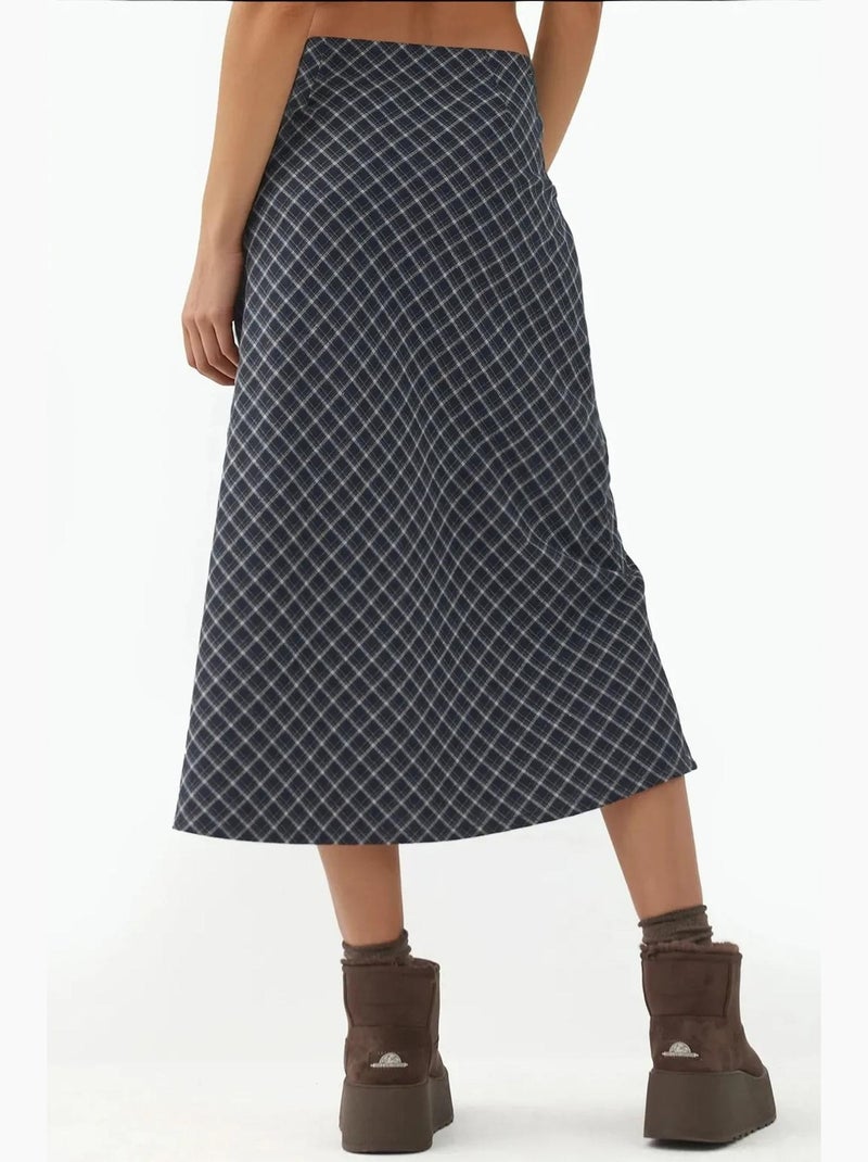 Saia midi em a aos quadrados com fecho de correr hiccup Azul-marinho - Kiabi