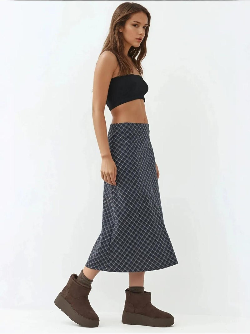 Saia midi em a aos quadrados com fecho de correr hiccup Azul-marinho - Kiabi