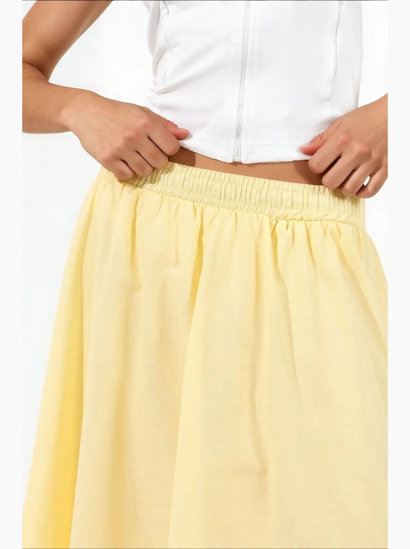 Saia midi em a de cintura alta busem Amarelo-limão - Kiabi