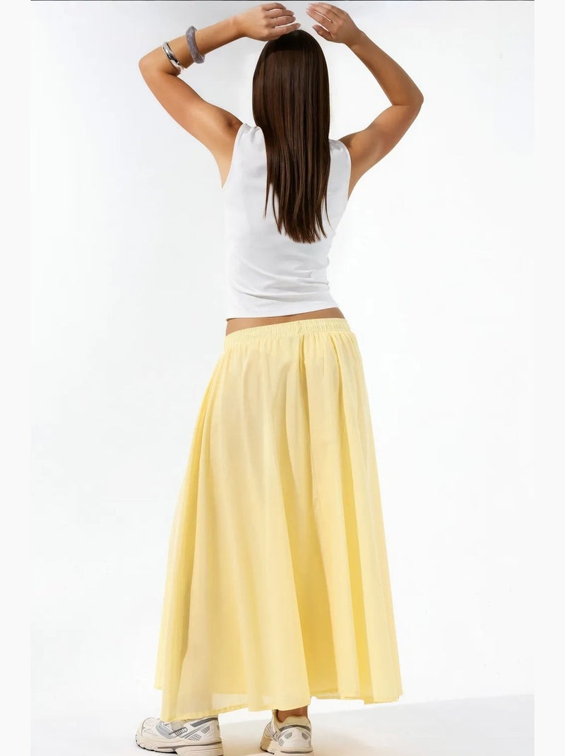 Saia midi em a de cintura alta busem Amarelo-limão - Kiabi