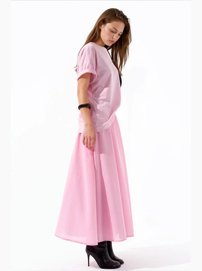 Saia midi em a de cintura alta busem Rosa - Kiabi