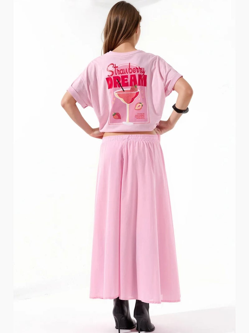 Saia midi em a de cintura alta busem Rosa - Kiabi