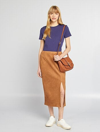 Saia midi em camurça sintética