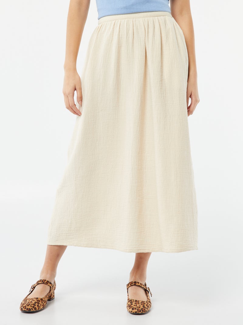 Saia midi em gaze de algodão Nude - Kiabi