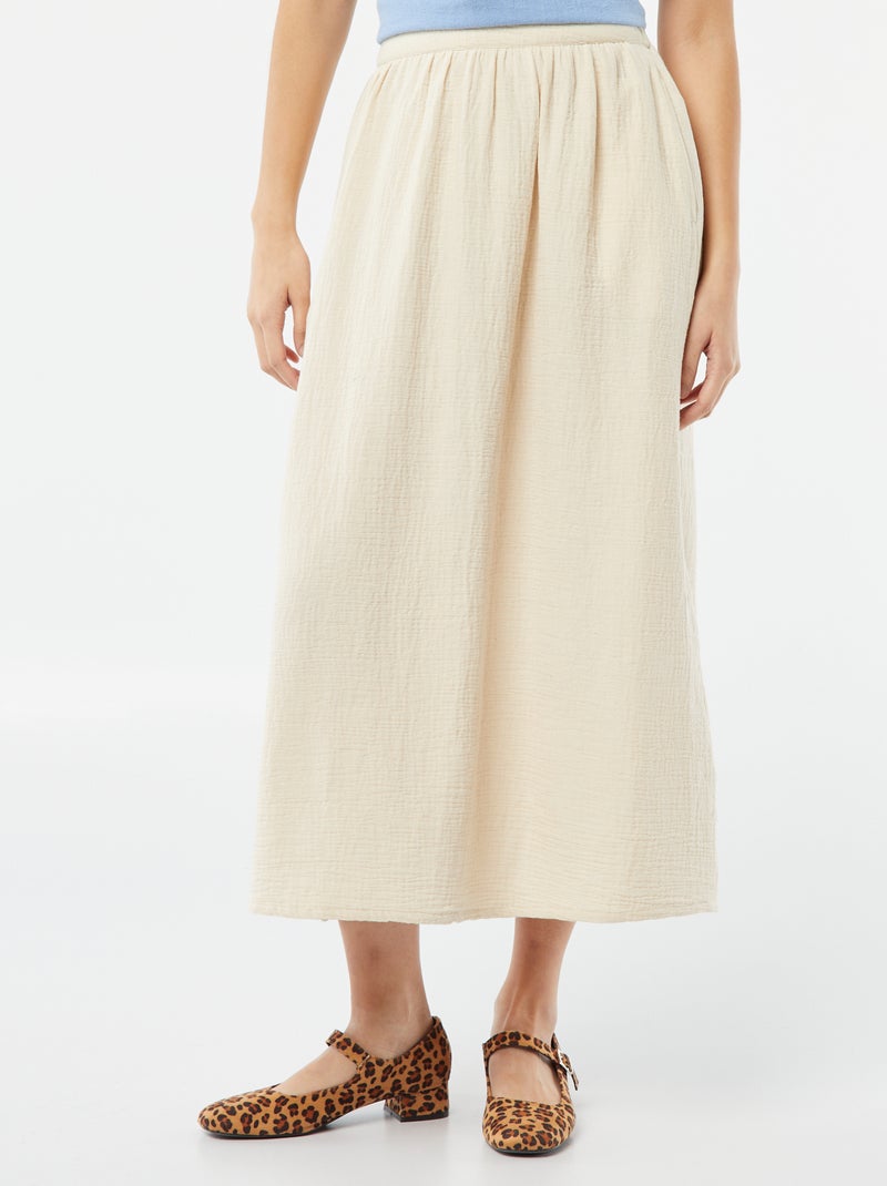 Saia midi em gaze de algodão Nude - Kiabi
