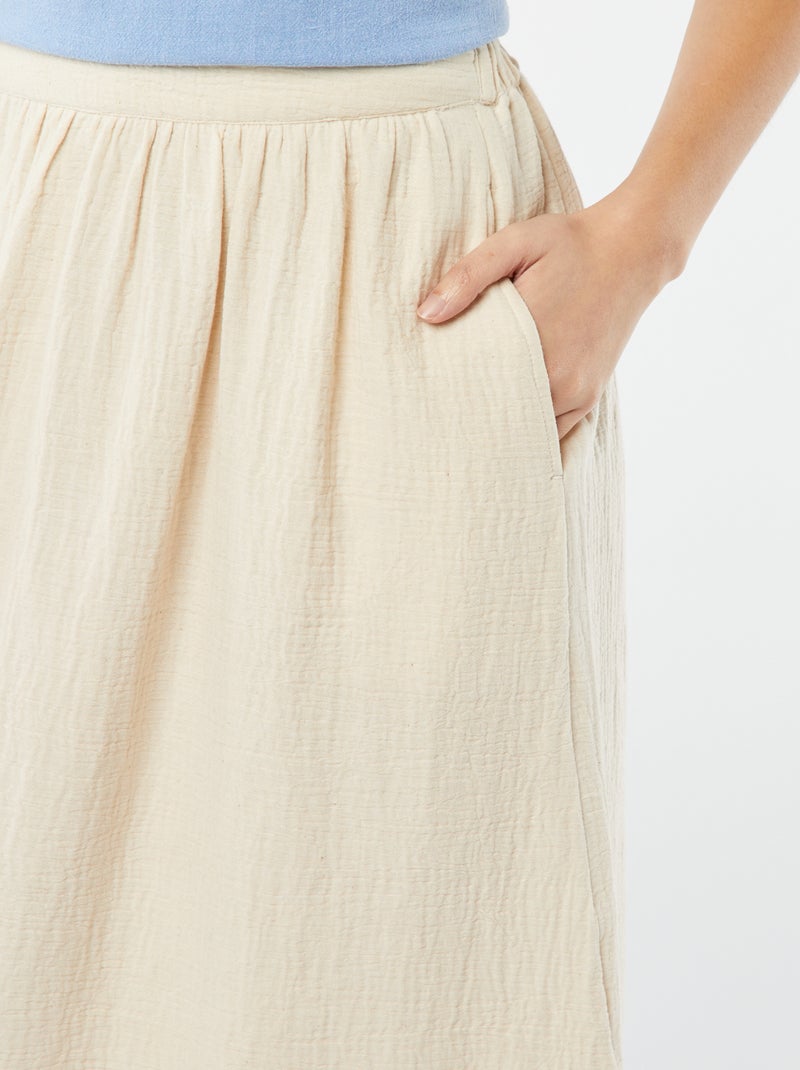 Saia midi em gaze de algodão Nude - Kiabi