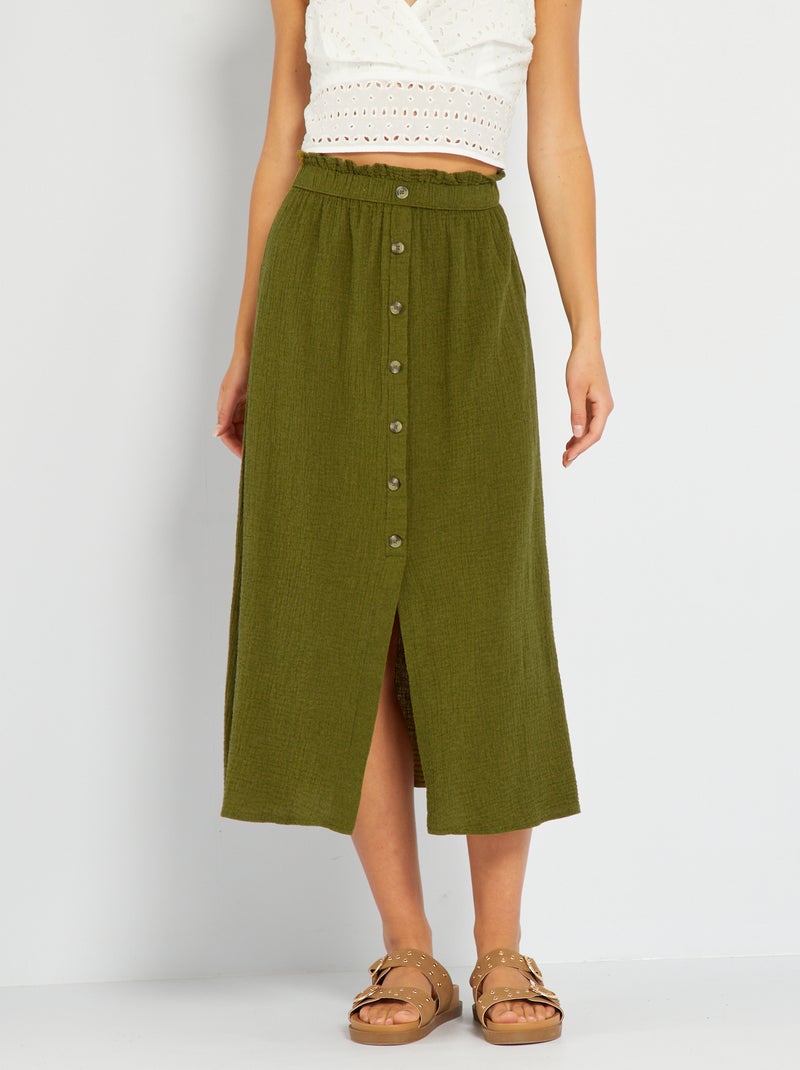 Saia midi em gaze de algodão VERDE - Kiabi