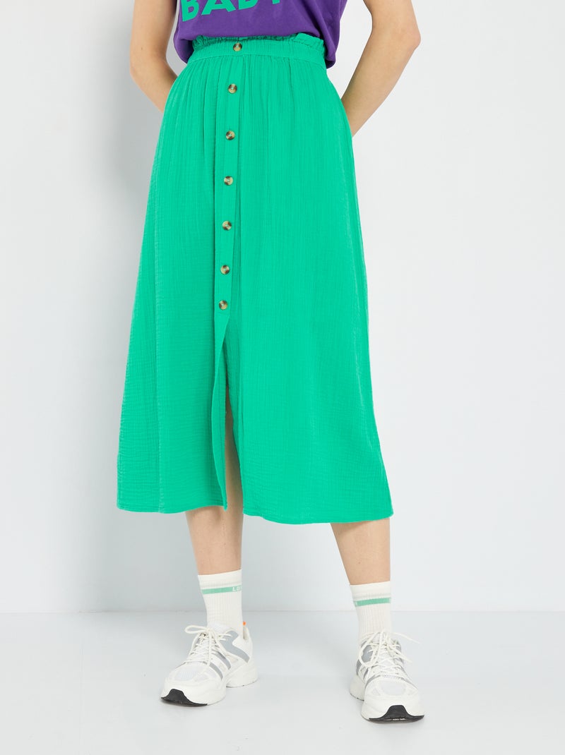 Saia midi em gaze de algodão Verde - Kiabi
