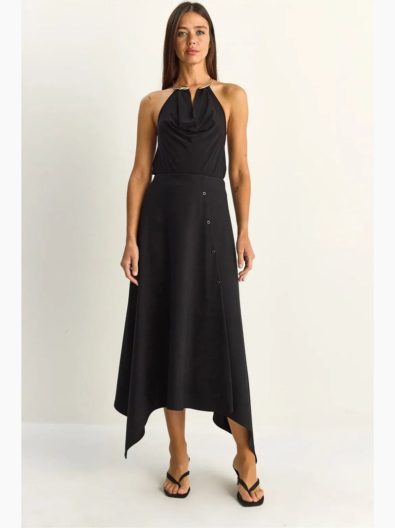 Saia midi em linha a com fecho de botões lucci Preto - Kiabi