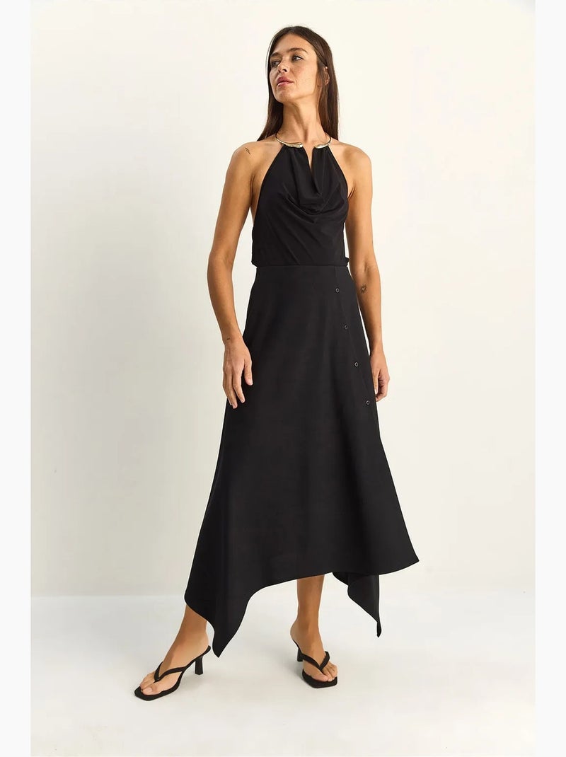 Saia midi em linha a com fecho de botões lucci Preto - Kiabi