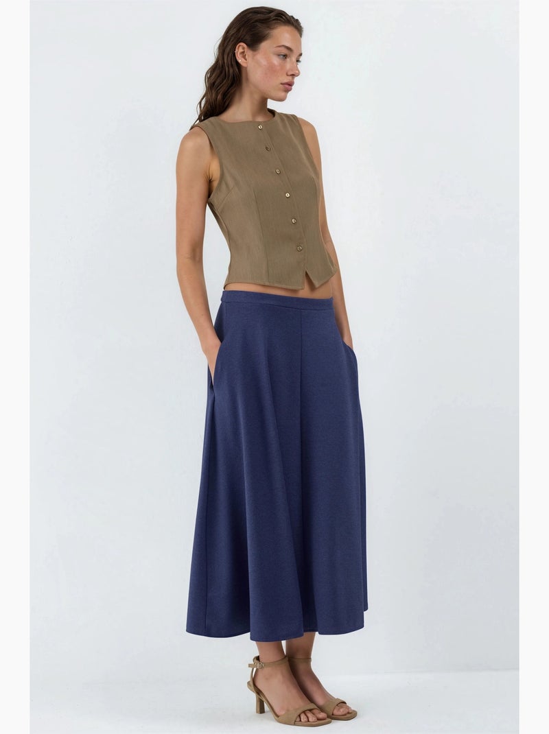 Saia midi em linha a de cintura subida busem Azul-safira - Kiabi