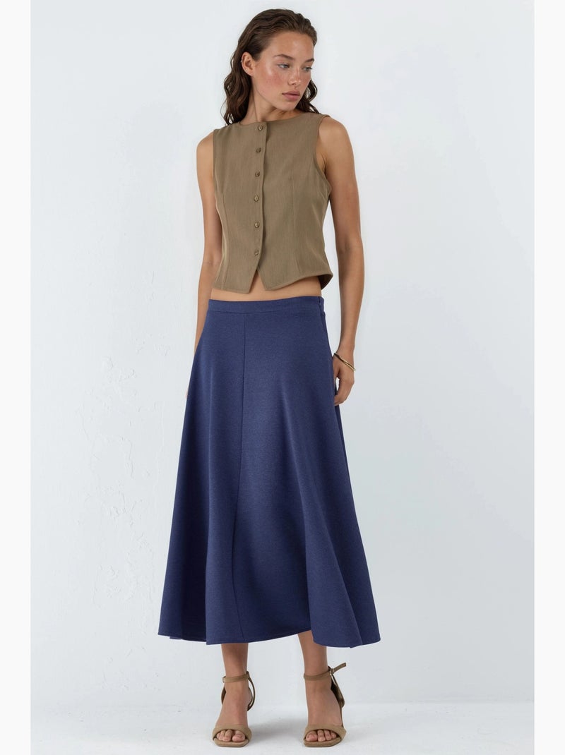 Saia midi em linha a de cintura subida busem Azul-safira - Kiabi