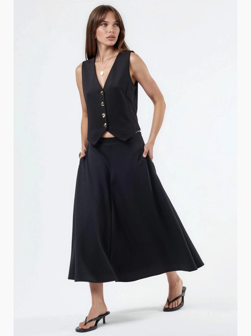Saia midi em linha a de cintura subida busem Preto - Kiabi